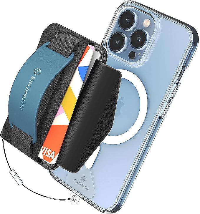 Sinjimoru for 3 in 1 MagSafe Wallet 2600g Magnetic Strength Phone Grip with Stretchy Fabric Secure Flap Anti-Drop Tag Holder for iPhone 16 15 14 13 12 M-BGRIP Teal