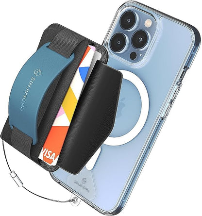 Sinjimoru for 3 in 1 MagSafe Wallet 2600g Magnetic Strength Phone Grip with Stretchy Fabric Secure Flap Anti-Drop Tag Holder for iPhone 16 15 14 13 12 M-BGRIP Teal