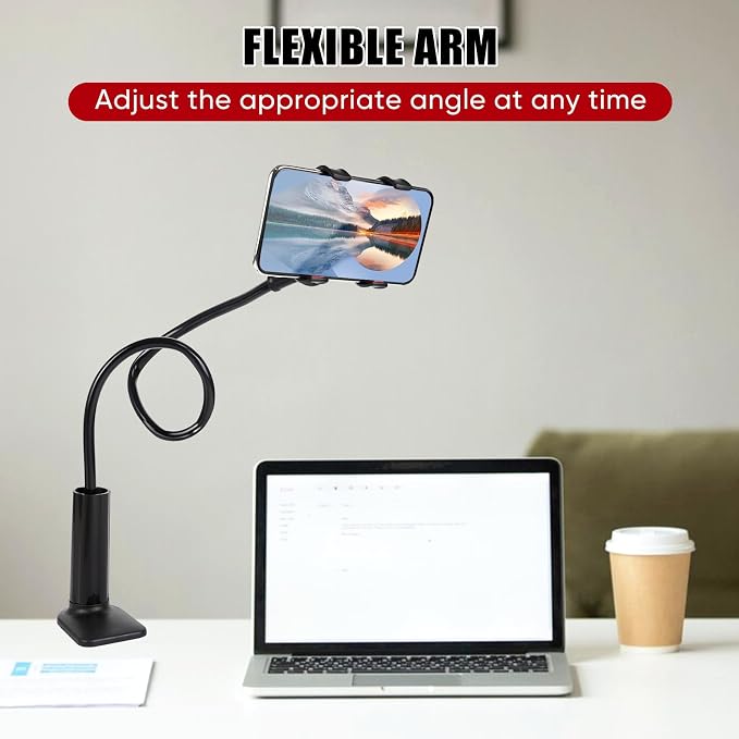 Gooseneck Cell Phone Holder, Universal Lazy Bracket, Mobile Phone Clip Stand, 360 Degree Rotation Flexible Long Arm Phone Mount for Desk, Bedroom, Office, Mobile Cell Phone Stand for 4.0-7.0''