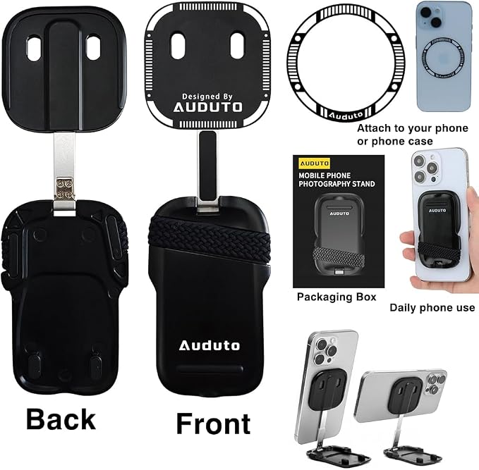 Magnetic Phone Tripod Stand, Portable Mini Selfie Stick for iPhone 17/16/15/14/13/12 & MagSafe, Aluminum Angle-adjustable Foldable Strong Magnet Phone Holder, Travel Essentials, Included Metal Ring
