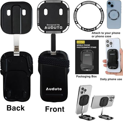 Magnetic Phone Tripod Stand, Portable Mini Selfie Stick for iPhone 17/16/15/14/13/12 & MagSafe, Aluminum Angle-adjustable Foldable Strong Magnet Phone Holder, Travel Essentials, Included Metal Ring