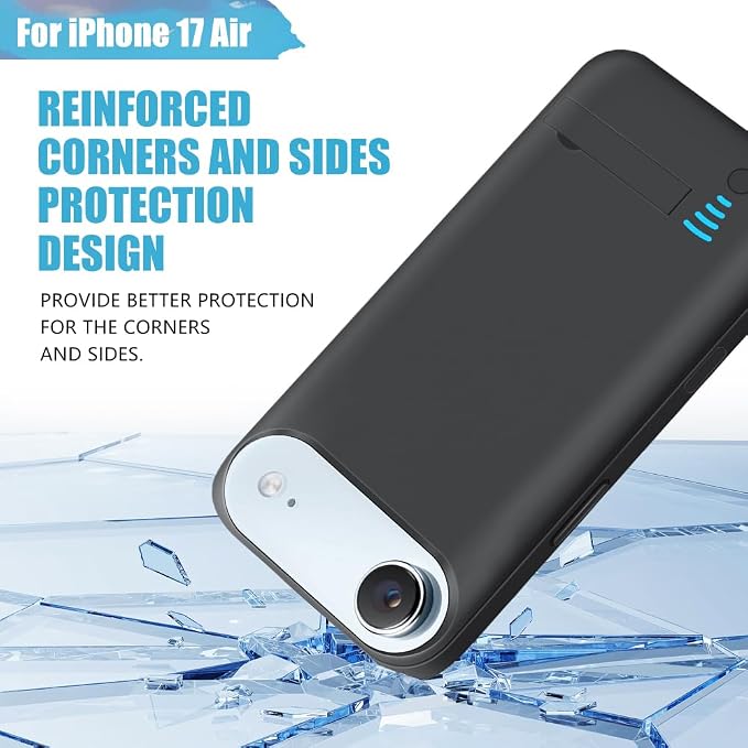 Battery Case for iPhone 17 Air, 6000mAh Rechargeable Extended Battery Charging/Charger Case, Add 100% Extra Juice (6.5 Inches) Black