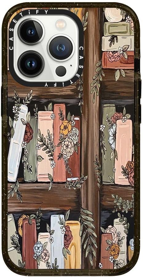 CASETiFY Impact iPhone 13 Pro Case [4X Military Grade Drop Tested / 8.2ft Drop Protection/Compatible with Magsafe] - Bookshelf Garden by KT's Canvases - Clear Black