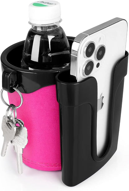 Accmor 3-in-1 Bike Cup Holder with Cell Phone Keys Holder, Bike Water Bottle Holders, Universal Bar Drink Cup Can Holder for Bicycles, Motorcycles, Scooters, Black Pink
