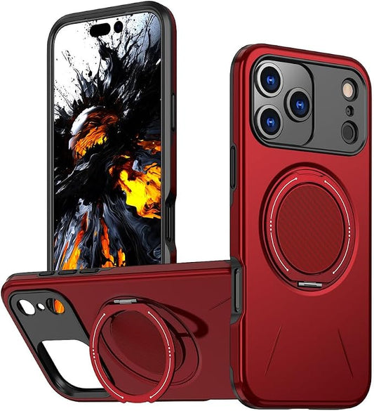 Shockproof Case for iPhone 17 Pro Max/17 Pro/17 Air/17, Magnetic Ring Adjustable Stand Cover Heavy Duty Protection Slim Hard Wireless Charging Shell (17,Red)