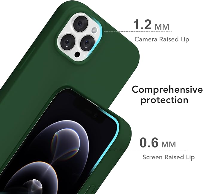 for iPhone 12/12 Pro Case Silicone Compatible with Magsafe Case, Ultra Slim Thin Magnetic Phone Cases Mag Safe, Cute Soft Rubber Gel Matte Plain Wireless Charging Cover for Women, Dark Green