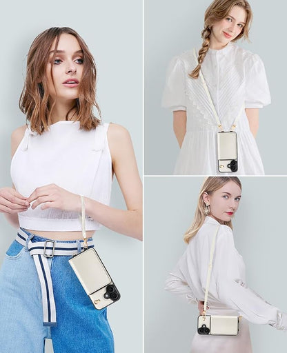 OCASE Compatible with iPhone 16 Crossbody Wallet Case with Card Holder, PU Leather Zipper Handbag Phone Purse with RFID Blocking Kickstand Wrist Strap Lanyard 6.1 Inch, Cream