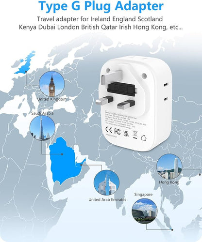 LENCENT US to UK Ireland Travel Plug Adapter, PD45W Grounded Type G Adapter | Travel Adapter with 4 Outlets 4 USB Ports(2 USB C), Power Plug for US to Dubai Scotland British London England Singapore