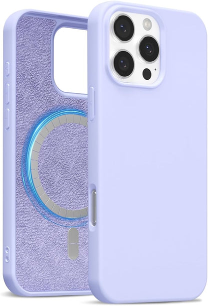 for iPhone 16 Pro Max Case Silicone Compatible with Magsafe Case, Ultra Slim Thin Magnetic Phone Cases Mag Safe, Cute Soft Rubber Gel Matte Wireless Charging Cover for Women, Purple Lavender