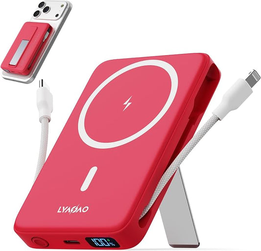 No More Forget Cables! 10000mAh Ultra Slim Magnetic Power Bank, Built-in USB-C & iPhone Cable, 20W Portable Charger with Foldable Stand, for iPhone 17/16/15/14/13/12 Series