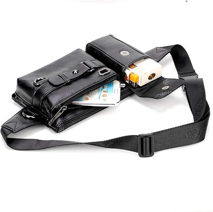 KPYWZER Vintage Leather Waist Bag Fanny Pack for Men&Women Hip Bum Bag with Adjustable Strap for Outdoors Workout Traveling Casual Running Hiking Cycling Black