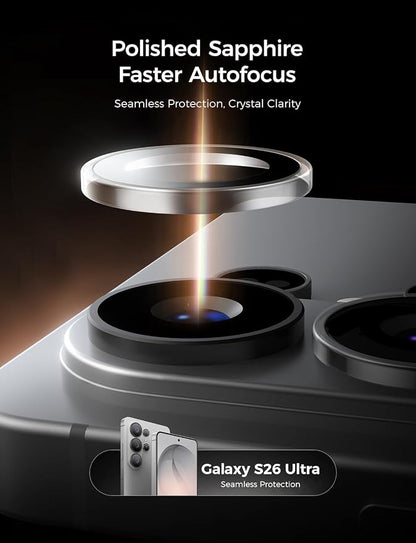 MAGIC JOHN for Samsung Galaxy S26 Ultra Camera Lens Screen Protector [Alignment Kit&1:1 Invisible Fit] 9H Aerospace Tempered Glass, Ultra HD, Metal Individual Ring, Set of 2,Clear