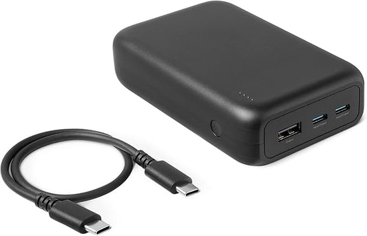 Amazon Basics High-Capacity Portable Charger Power Bank with 3-Port Output, 20,000 mAh, Black