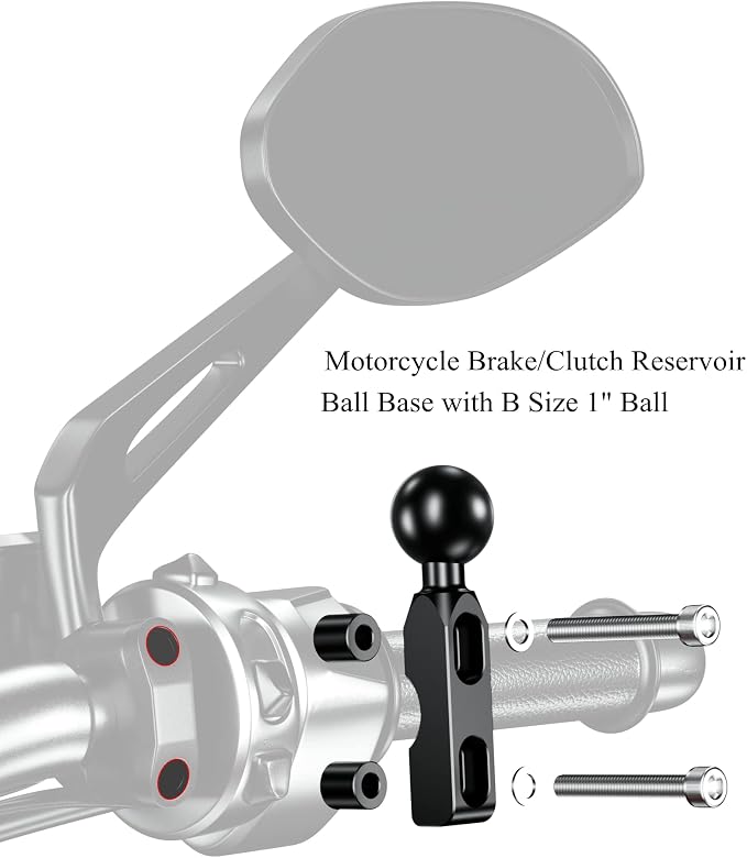 BRCOVAN Aluminum Alloy Mount Base with 1'' TPU Ball for Motorcycle Brake/Clutch Reservoir Compatible with RAM Mounts B Size 1'' Ball Double Socket Arm & Bike Motorcycle Phone Holder