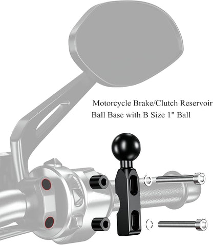 BRCOVAN Aluminum Alloy Mount Base with 1'' TPU Ball for Motorcycle Brake/Clutch Reservoir Compatible with RAM Mounts B Size 1'' Ball Double Socket Arm & Bike Motorcycle Phone Holder