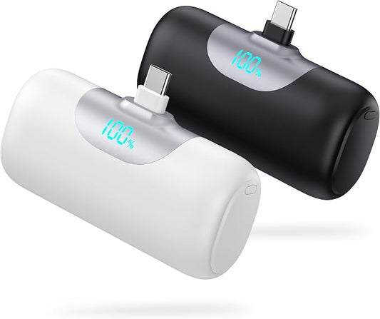 [2-Pack]5500mAh Portable Charger for iPhone 17/16, LCD Display USB C Mini Power Bank, PD Fast Charging Travel Lipstick Sized Battery Pack for iPhone 17/16/15 Pro Max, Samsung Galaxy S25/S24, Pixel etc