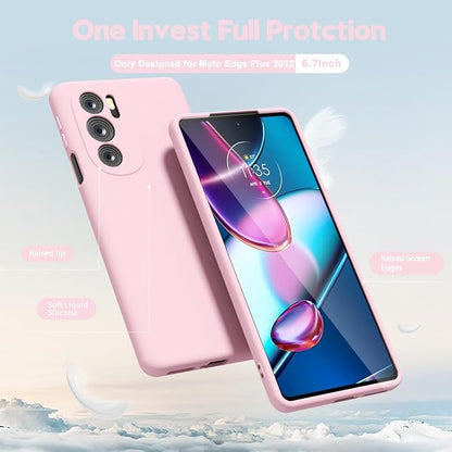 oakxco for Motorola Moto Edge Plus 2022/Edge Plus 5G UW 2022 Phone Case Liquid Silicone, Thin Slim Soft Rubber Gel TPU Plain Simple Cover for Women, Matte Solid Color, Pink Sand