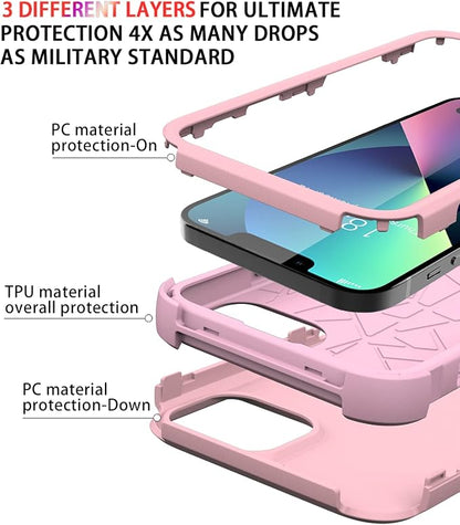 Diverbox for iPhone 13 Case [Shockproof] [Dropproof] [Dust-Proof],Heavy Duty Protection Phone Case Cover for Apple iPhone 13 (Pink)