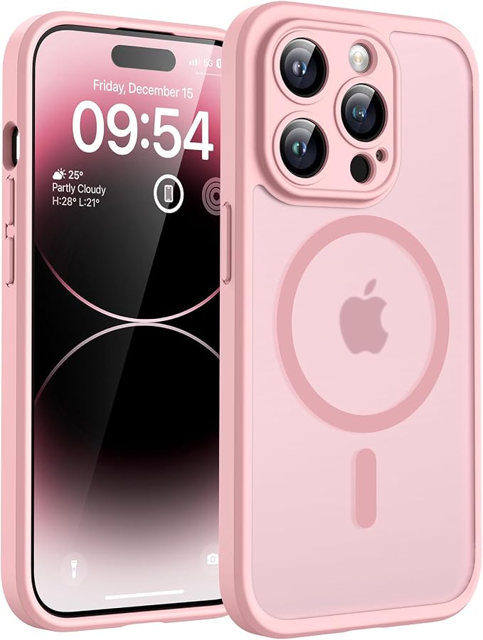 TOCOL for Phone 14 Pro Case, Compatible with Magsafe Charger, Full Camera Protection, Drop Protection, Translucent Matte Phone Case for iPhone 14 Pro 6.1 inch (Light Pink)