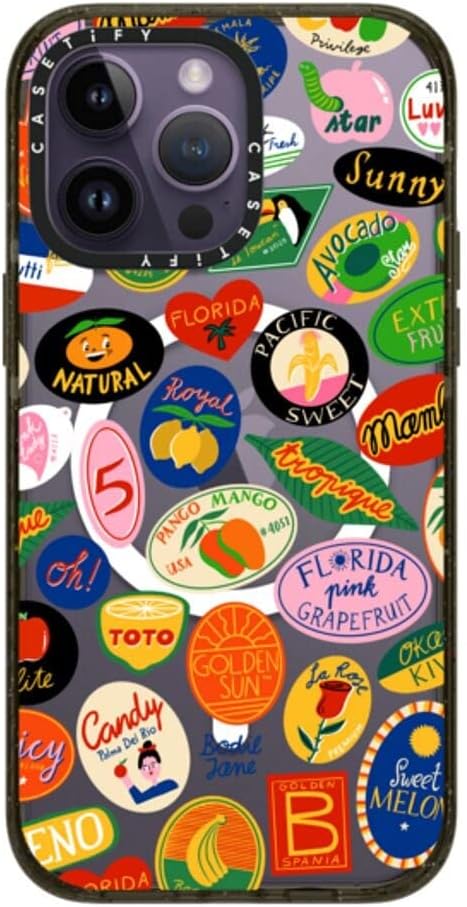 CASETiFY Impact iPhone 14 Pro Max Case [4X Military Grade Drop Tested / 8.2ft Drop Protection/Compatible with Magsafe] - Fruit Stickers - Glossy Black