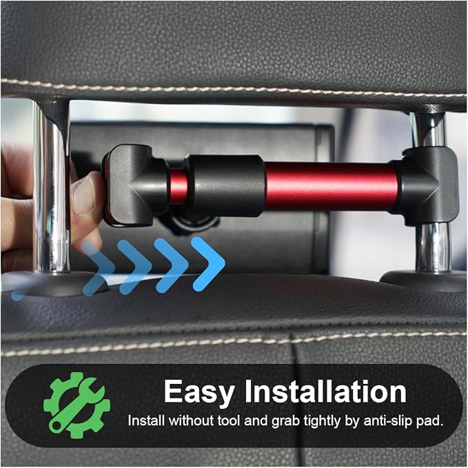 Car Headrest Mount, Adjustable 360 Rotating Tablet Holder for 5.3"-10.2" Devices, Universal Car Backseat Phone Mount for Kids, Fit for iPhone Pro Max, Galaxy Tabs (Red)