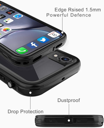 for iPhone XR Waterproof case Life Snowproof Dirtproof Shockproof Cover … (Black/Clear)
