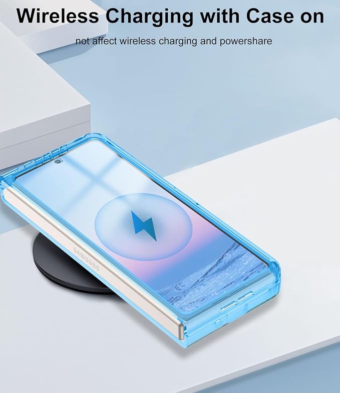 Btscase for Samsung Galaxy Z Fold 5 Case,Built in Front Screen Protector,Gold Glitter Marble Pattern Hard PC Slim Shockproof Full Body Drop Protective Case for Galaxy Z Fold 5 5G, Light Blue
