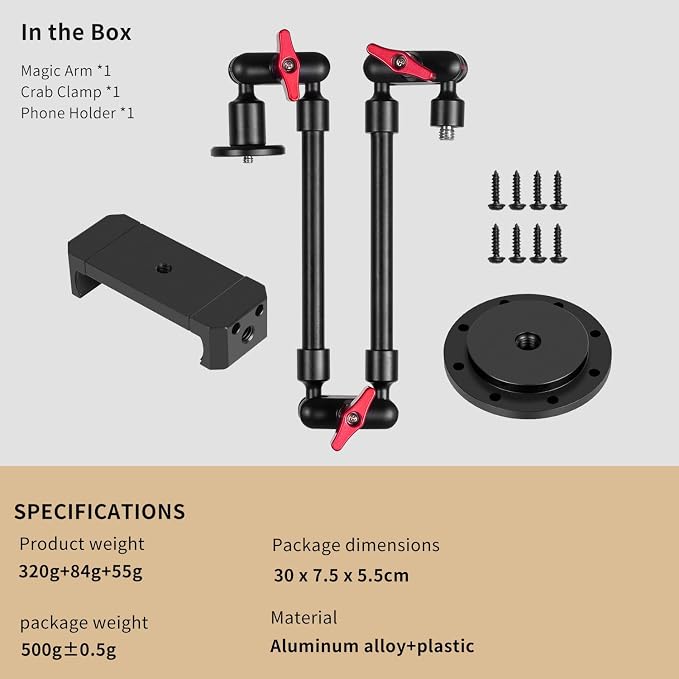 Wall Mounted Phone Holder Magic Arm 360° Rotation Adjustable Metal Base Screw in Wall Sturdy for Kitchen Bedroom Home 22 Inch Metal Phone Clip