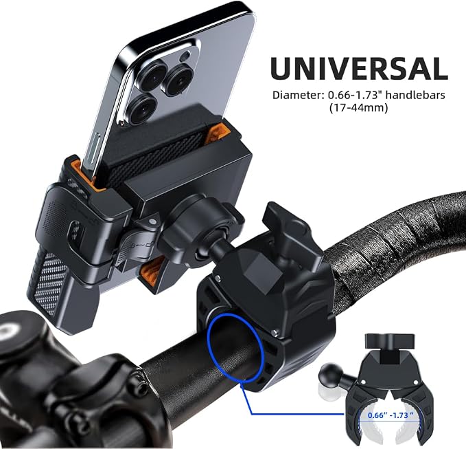 Bike Phone Mount, Bike Bicycle Mount Handlebar Cell Phone Clamp Ebike Scooter Holder Clip for iPhone 16 Pro Max/Plus, 15 Pro Max, S10, S20, More 4.7" to 6.8" Smartphones