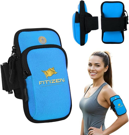 Fitizen Phone Armband for Running – Sky Blue Adjustable Water-Resistant Arm Band for iPhone & Android – for The Active Citizen, Secure Workout Phone Holder for Jogging, Gym, & Walking by FitNation