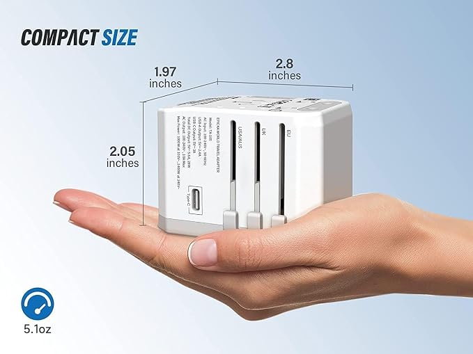 EPICKA Universal Travel Adapter, European Travel Plug Adapter - International Power Adapter Worldwide Charger with USB-C & 4 USB-A Ports, Travel Essentials for Italy, Japan, Europe, UK (TA-105, White)