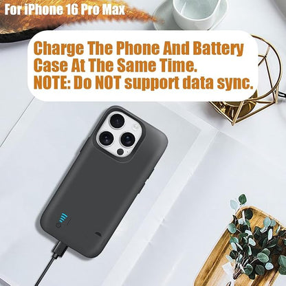 Sitong Battery Case for iPhone 16 Pro Max, 6000mAh Rechargeable Extended Battery Charging/Charger Case, Add 100% Extra Juice (6.9 Inches) Black