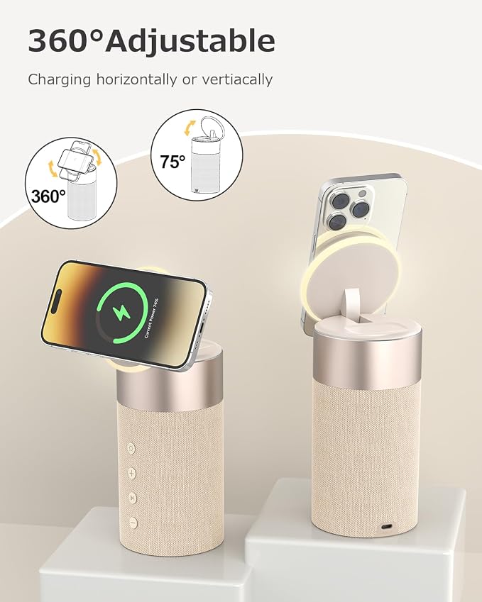 COLSUR Bluetooth Speaker, Magnetic Wireless Charger, Bluetooth Speakers with Night Light, 2 in 1 Wireless Charging Station for iPhone 17/16/15/14/13/12 Series, AirPods Pro 2/4/3/2（Gift Ideal）(Yellow)