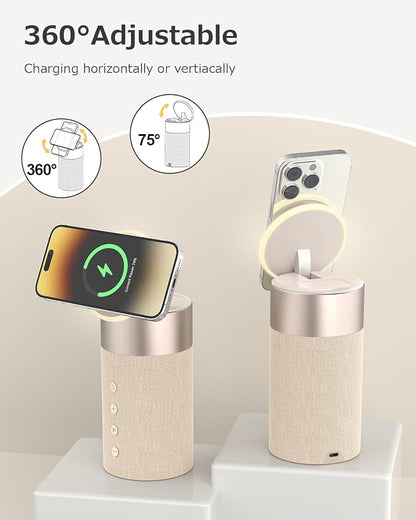 COLSUR Bluetooth Speaker, Magnetic Wireless Charger, Bluetooth Speakers with Night Light, 2 in 1 Wireless Charging Station for iPhone 17/16/15/14/13/12 Series, AirPods Pro 2/4/3/2（Gift Ideal）(Yellow)