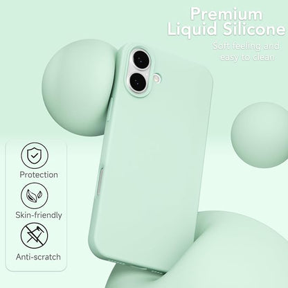 for iPhone 17 Case Silicone Compatible with Magsafe Case, Ultra Slim Thin Magnetic Phone Cases Mag Safe, Cute Soft Rubber Gel TPU Matte Plain Wireless Charging Cover for Women, Mint Green