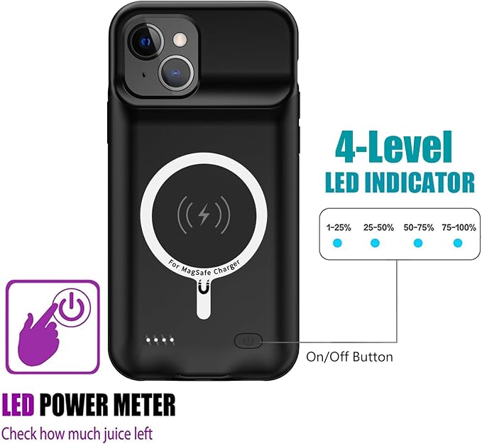 Battery Case for iPhone 14, Upgraded 10000mAh Rechargeable Portable Charging Case with Wireless Charging Compatible for iPhone 14 (6.1 inch) with Carplay Extended Battery Pack Charger Case (Black)