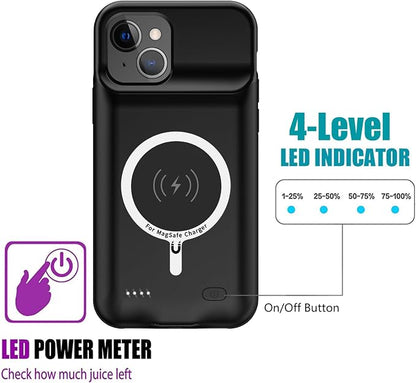 Battery Case for iPhone 14, Upgraded 10000mAh Rechargeable Portable Charging Case with Wireless Charging Compatible for iPhone 14 (6.1 inch) with Carplay Extended Battery Pack Charger Case (Black)