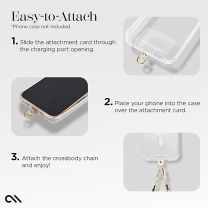 Case-Mate Crossbody Phone Lanyard [Works with All Phones] Hands-Free Strap - Leather Cell Phone Charm - Neck Chain Holder for iPhone 17 Pro Max/16 Pro Max/15/14/13/S26 Ultra - Gold Chain Black Leather