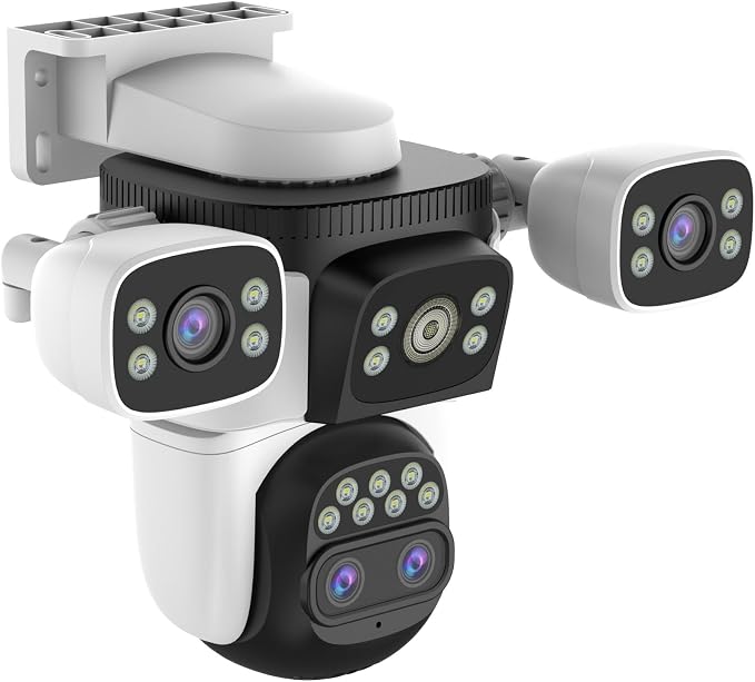 EVERSECU 10x Hybrid Zoom Quad Lens WiFi PTZ Security Camera, Triple Cameras in One, Side Cameras with Adjustable All-Angle Arm, 2K 360° View No Blind Spot, Auto Tracking, Spotlight, 2 Way Audio