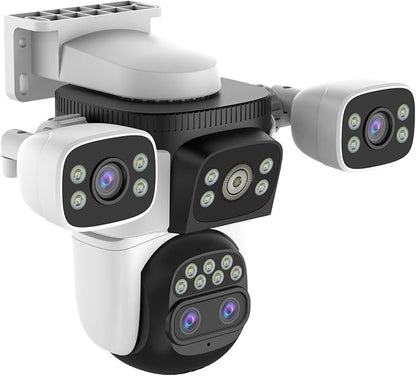 EVERSECU 10x Hybrid Zoom Quad Lens WiFi PTZ Security Camera, Triple Cameras in One, Side Cameras with Adjustable All-Angle Arm, 2K 360° View No Blind Spot, Auto Tracking, Spotlight, 2 Way Audio