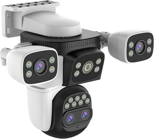 EVERSECU 10x Hybrid Zoom Quad Lens WiFi PTZ Security Camera, Triple Cameras in One, Side Cameras with Adjustable All-Angle Arm, 2K 360° View No Blind Spot, Auto Tracking, Spotlight, 2 Way Audio
