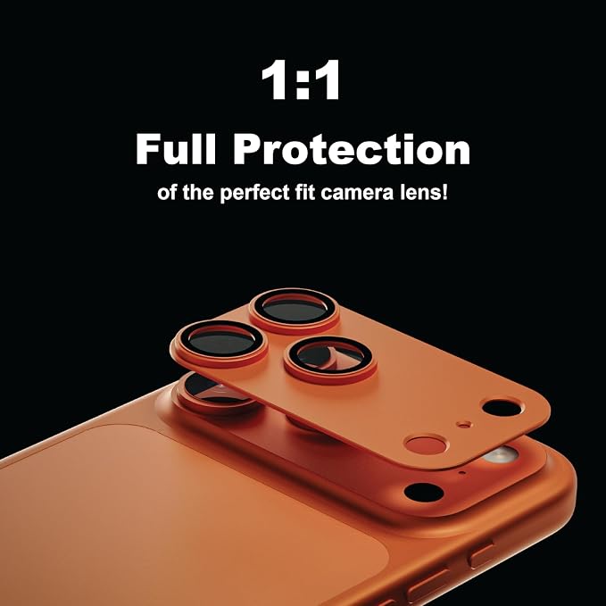 for iPhone 17 Pro Camera Lens Protector, 2 Pack | Aerospace-Grade Aluminium | Full Protective Cover | Anti-Glare Sapphire Glass | Colour-Matched Finish Cosmic Orange