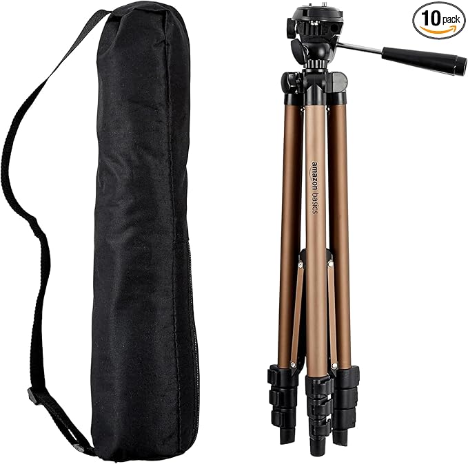 Amazon Basics 50-inch Lightweight Portable Camera Tripod Stand with Quick-Release Plate,Adjustable Height,Aluminum,for Travel Photography,Champagne,(Pack of 10)
