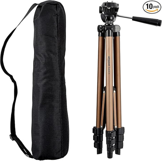 Amazon Basics 50-inch Lightweight Portable Camera Tripod Stand with Quick-Release Plate,Adjustable Height,Aluminum,for Travel Photography,Champagne,(Pack of 10)
