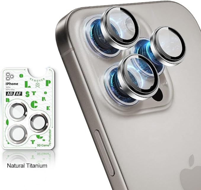for iPhone 15 Pro/iPhone 15 Pro Max Camera Lens Protector Anti-Scratch Lens Cover, 9H+ Tempered Glass Camera Screen Cover Protector, HD View w/Night Shoot, Shatterproof, Natural Titanium