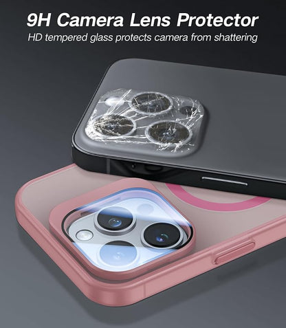 for iPhone 14 Pro Case with Camera Cover Stand [Built-in 9H Camera Lens Protector][Fit for Magsafe] Military Grade Shockproof Translucent Matte Magnetic Phone Case 6.1", Pink