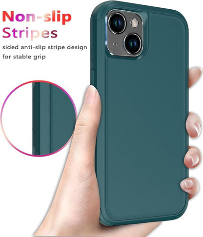 Diverbox for iPhone 14 Case [Shockproof] [Dropproof] [Tempered Glass Screen + Camera Lens Protector],Heavy Duty Protection Phone Case Cover for Apple iPhone 14 (Dark Green)
