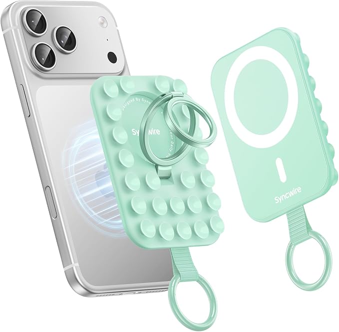 Syncwire Magnetic Suction Phone Mount for MagSafe, Silicone Octo Cup Buddy Sticky Grip Ring Holder, Hands-Free/Selfie/Video for TikTok & Instagram Influencer/Creator, iPhone Compatible,Mint Green