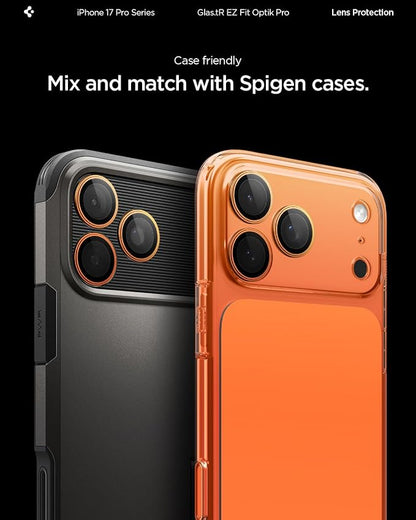 Spigen Camera Lens Screen Protector [GlasTR EZ Fit Optik Pro] Designed for iPhone 17 Pro Max | iPhone 17 Pro [Case Friendly] - Cosmic Orange [2 Pack]