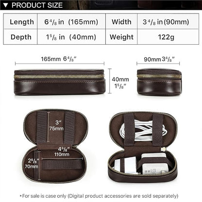 CONTACTS Full Grain Leather Electronics Organizer Small Cable Bag Handmade Tech Pouch Travel Organizer for Cable, Charger Cord